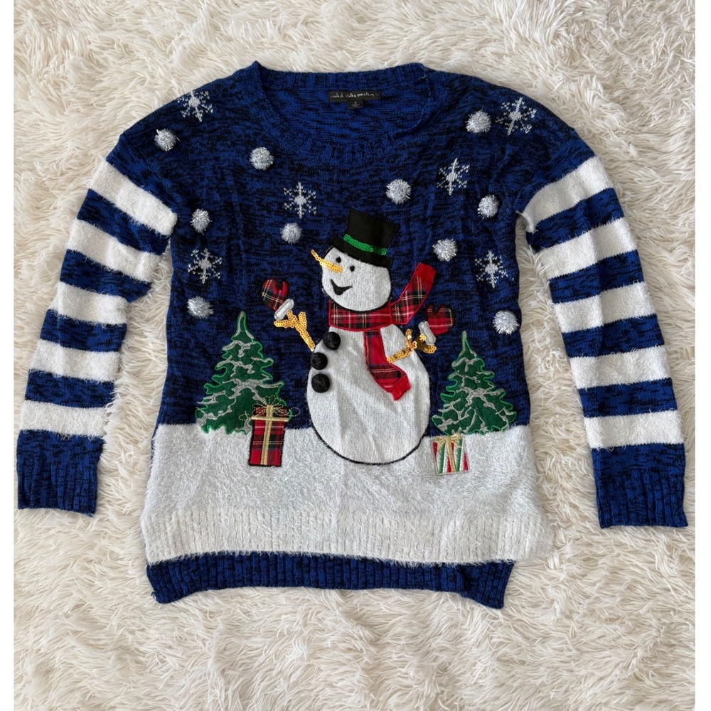 United States Sweaters Ugly Christmas‎ Sweater Snowman Stripes Blue Size Small